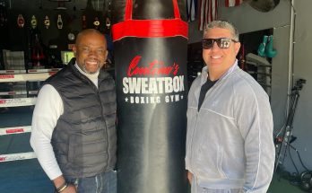 Sammy Anim Addo, co-manager of John Laryea, Meets Peter Kahn at Centenos SweatBox Boxing Gym, Florida