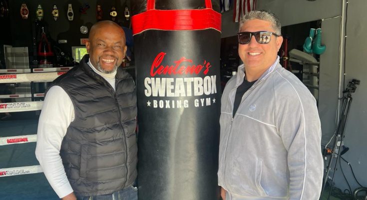 Sammy Anim Addo, co-manager of John Laryea, Meets Peter Kahn at Centenos SweatBox Boxing Gym, Florida